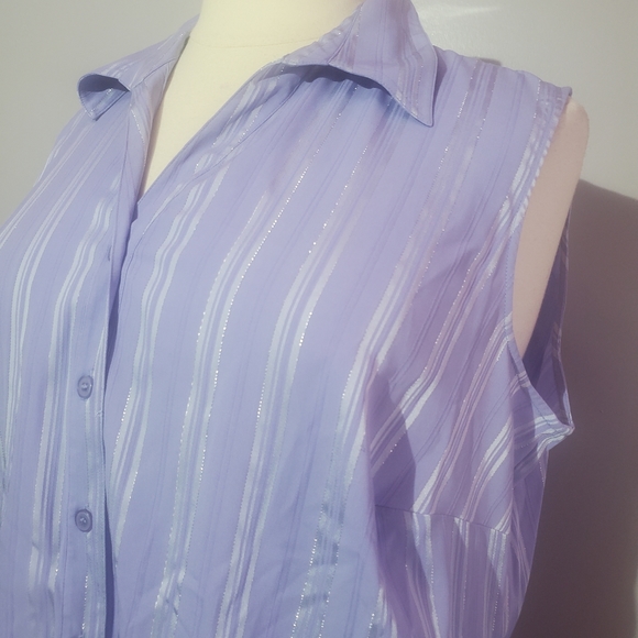 **3/20 notations purple stripe button up top plus size 2x - Picture 2 of 6